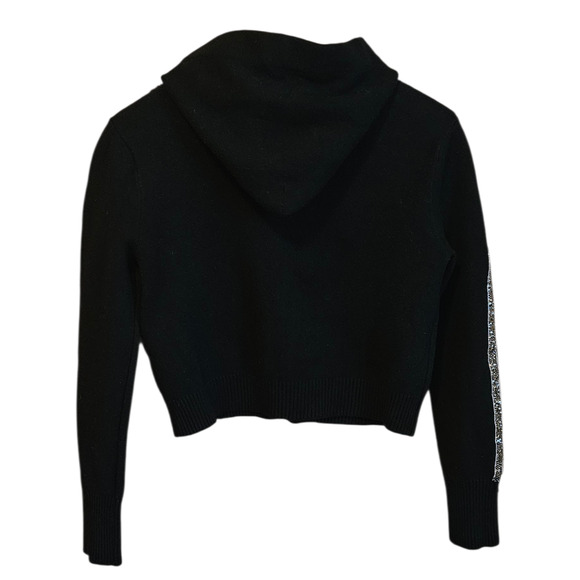 Zara Knit Black Hoodie Sweater Metallic Stripe Sleeves Women’s Size Small - Picture 5 of 6